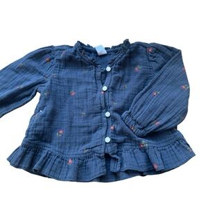 Old Navy Blue Floral 2T Girls Shirt, 100% Cotton